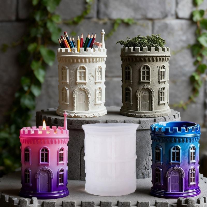 Silicone Planter Molds Castles Shape Crafting Mold for Making Decorative Plant Containers Resin Pieces and Small Holders