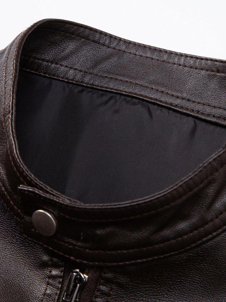 Men's Stand Collar PU Leather Motorcycle Jacket - Spring/Autumn Style