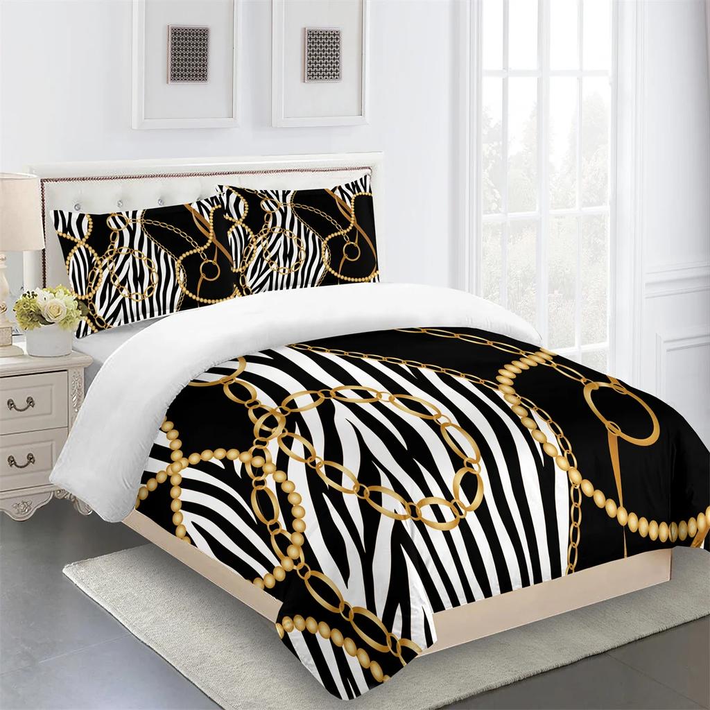 Luxury Black Gold 3Pcs Geometric Kids Twin Queen King Full Size Duvet Cover Bedding Linen Set 2 Seater Bedspread 200x200 240x220