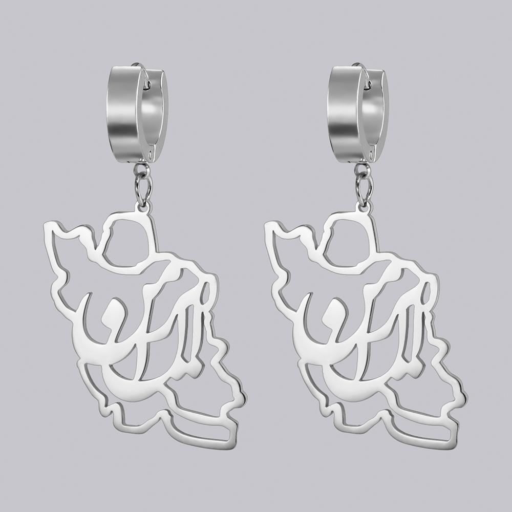 Dawapara Iranian Persian Map Women Earrings Freedom Azadi Peace Dove Olive Branch Pendant Stainless Steel Jewelry