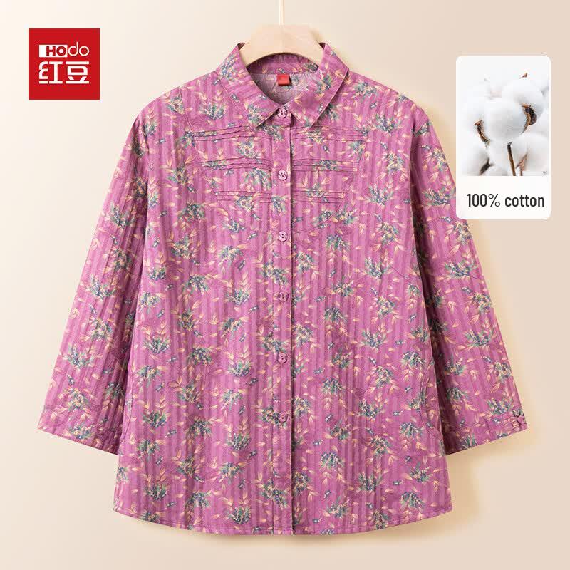 Hodo Women s Floral Pure Cotton 3/4 Sleeve Blouse 4XL