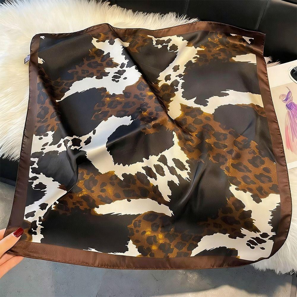 New Smooth Texture Silk Hairbands Versatile Fashion Elegant Square Shawl Leopard Print Scarf Women