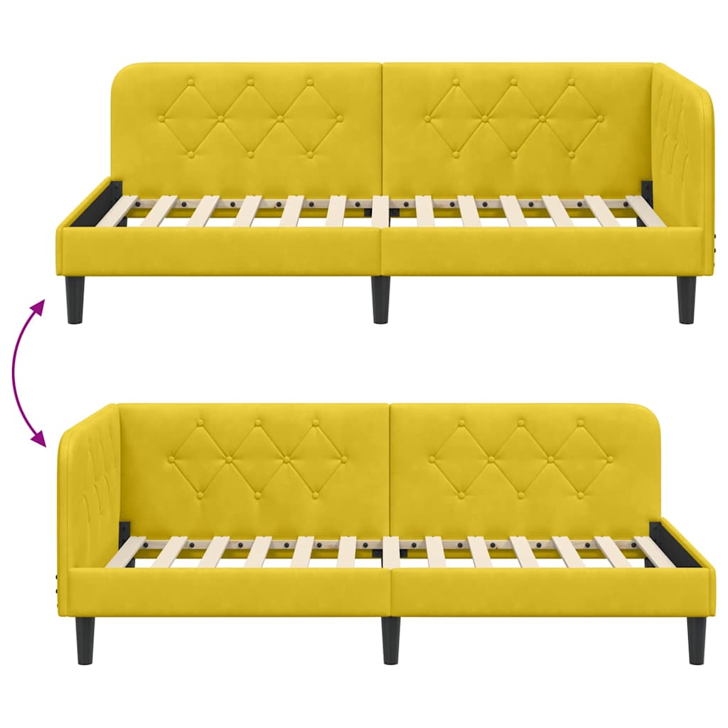 Corner Bed Frame Yellow 90 X 190 Cm Velvet