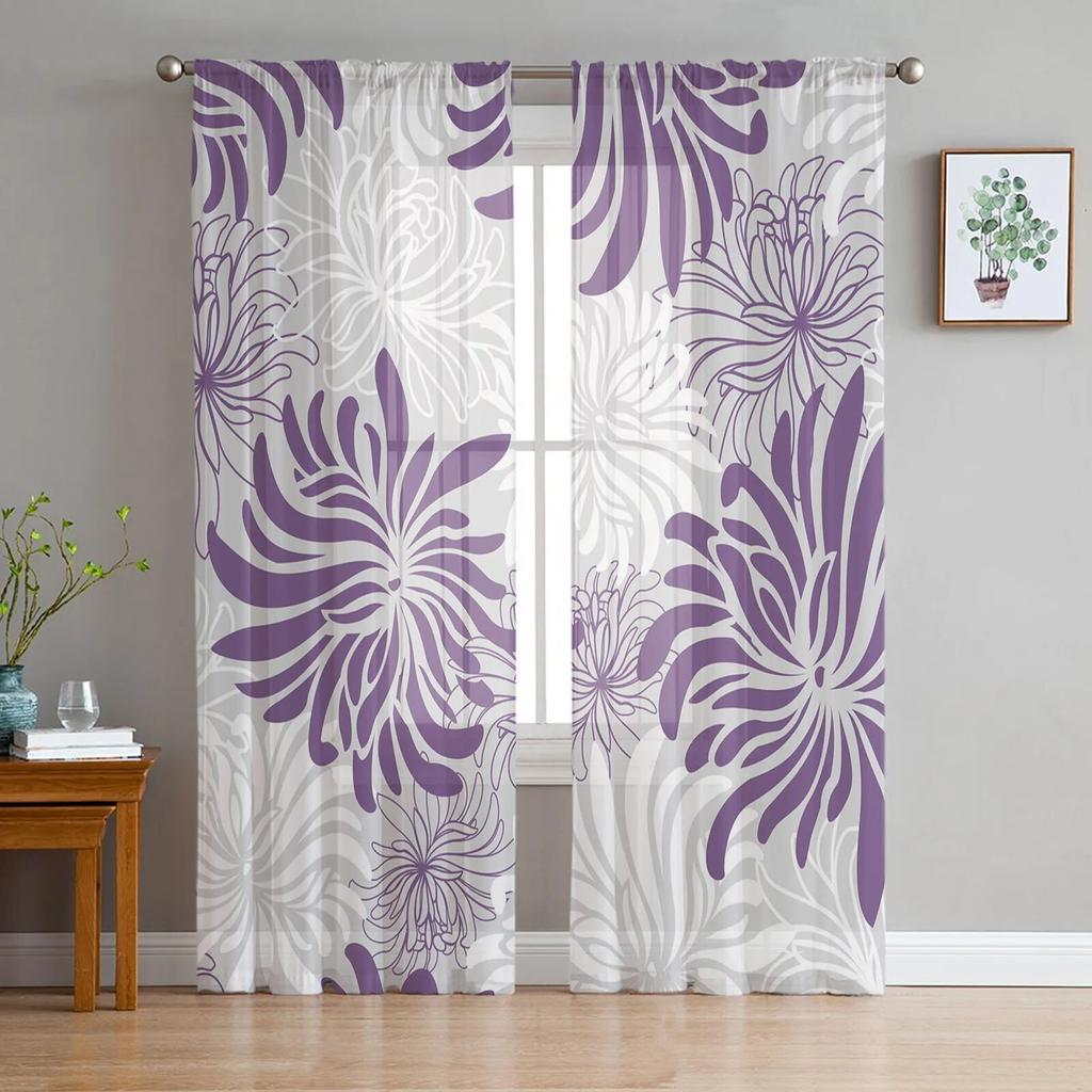 Bunte Blumen-Vektor-Vorhänge für Wohnzimmer, Tüll-Vorhang für Schlafzimmer, Küche, Fenster, Voile-Vorhänge