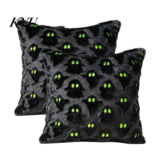 Cozy Halloween Ghost Cushion Covers 2Pcs Covers, Plush Throw Pillow 18x18 Decorative Pillowcase Inch Cases for Sofa Bed Couch Chair Theme Home