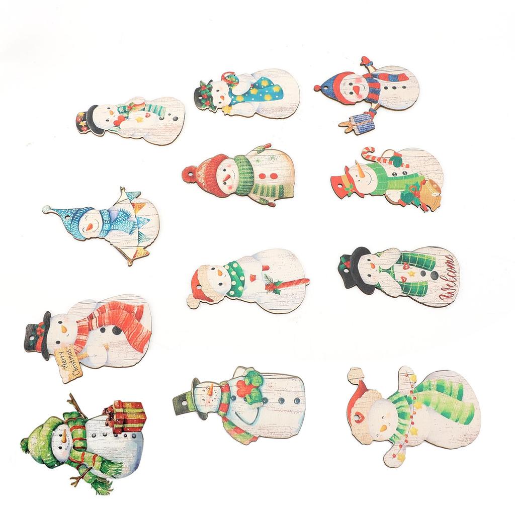 36pcs Xmas Snowman Wooden Ornaments Xmas Tree Hanging Snowman Decorations for Holiday Party Decor