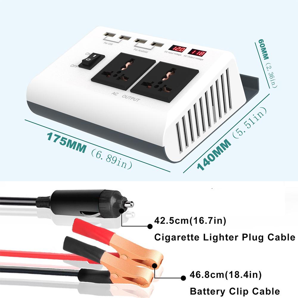 300-W-Wechselrichter, DC 12 V auf AC 110 V, modifizierter Sinus-Wechselrichter mit 36-W-Solarpanel und 30 A