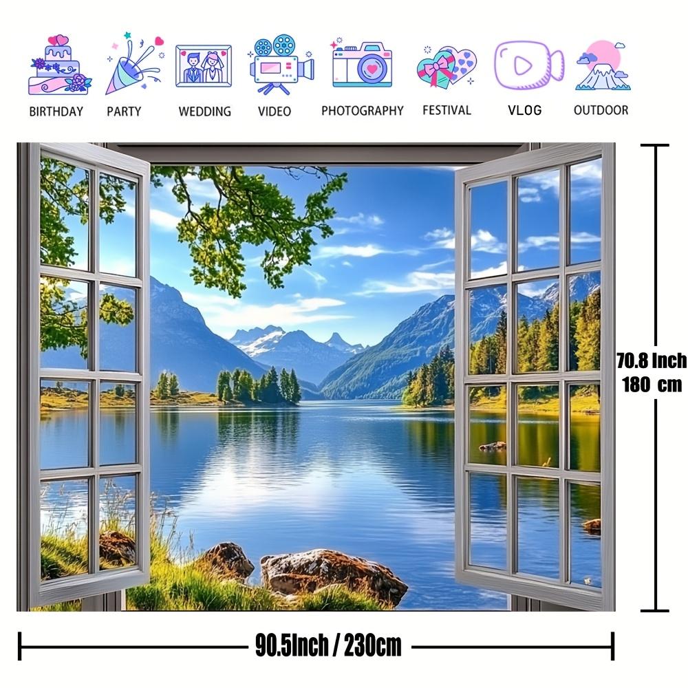 1 Curtain Background Lake and Mountain Scenery Natural Landscape Wall Decoration for Home and Office Seasonal Decoration