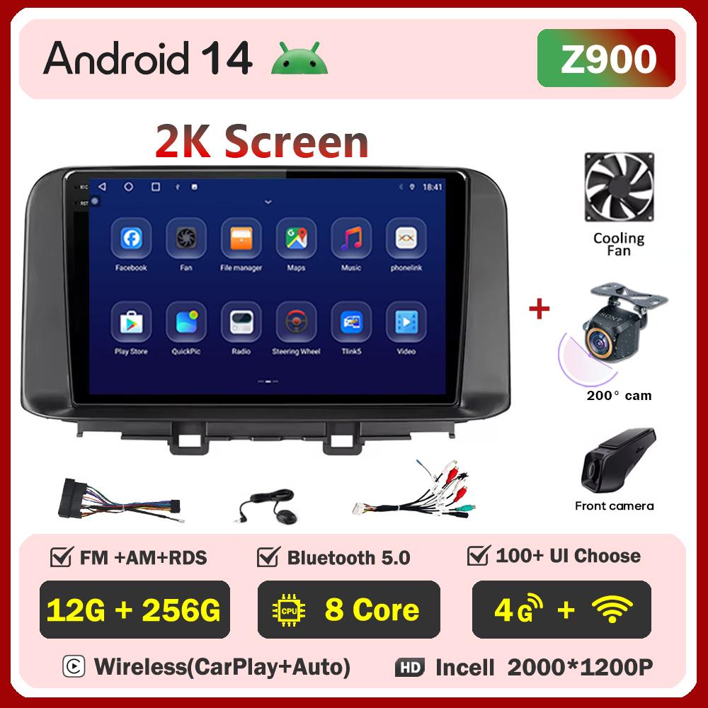 For Hyundai Encino Kona 2017 2018 2019 Android 14 Car Stereo GPS 8 Core Touch Screen CarPlay Android Auto No DVD Touch Screen