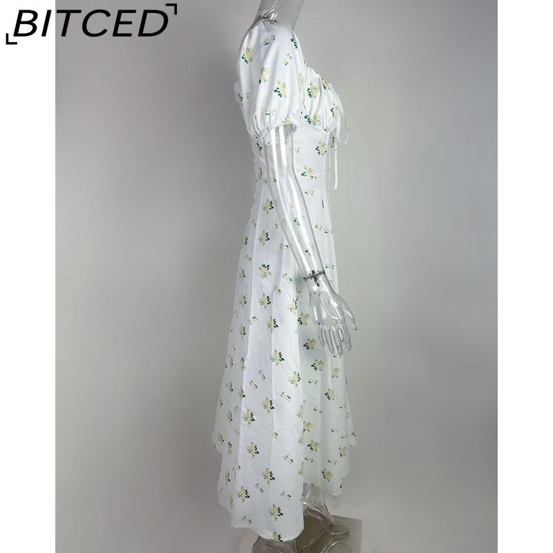 BITCED Women's Dress: Elegant Floral Print Split-Hem Fashionable Resort Strapless Dress