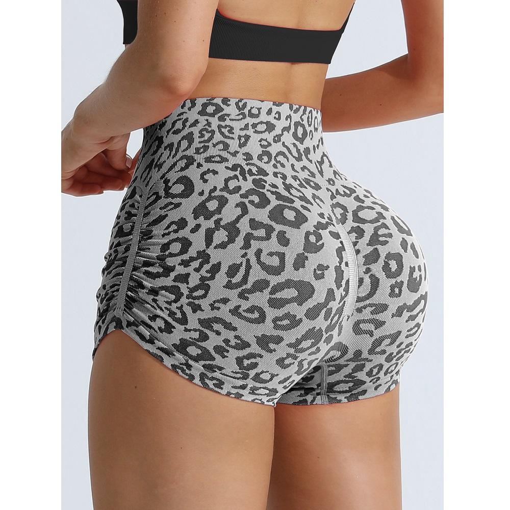 

Шорты для йоги с высокой талией, утягивающие, женские, спортивные, для бега, фитнеса, облегающие, с леопардовым принтом, длиной три четверти, верхняя одежда L темно-серого