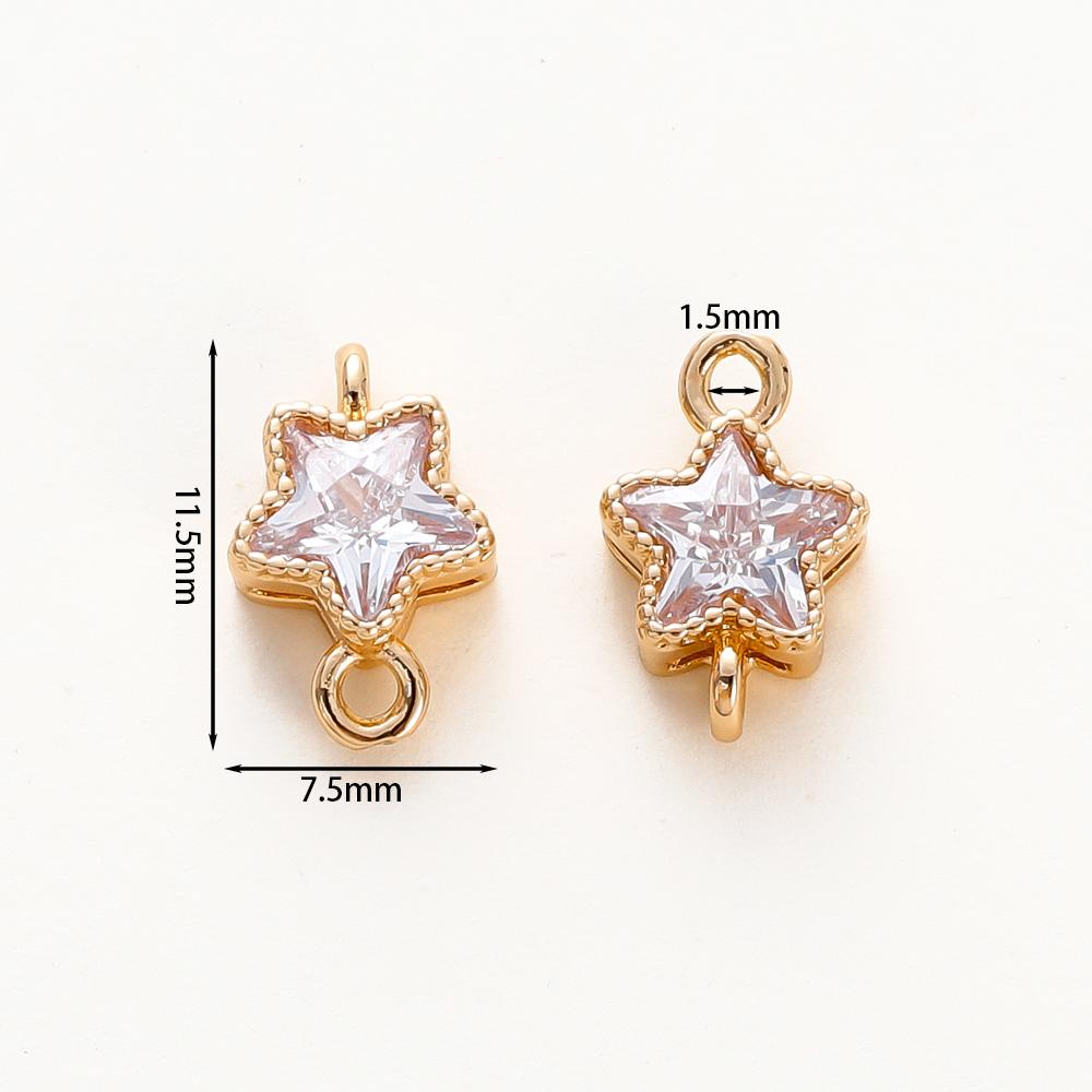 2/4/6pcs 18K Gold Plated 9.5mm Cute Pentagram Earring Charms Inlaid Zircon Tiny Star Pendants DIY Jewelry Making Accessories
