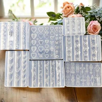 Transparent DIY Acrylic Nail Art Mold: French Heart Necklace, Butterfly Flower 3D Design, Baroque Style Manicure Template.