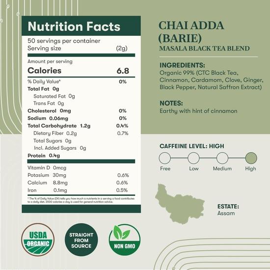 LUXMI Estates Masala Chai Powder 100Gm Pack | Chai Adda-Bari | Organic Black Tea, Indian Spice Chai Enriched With Cinnamon & Cardamom | Energy Booster