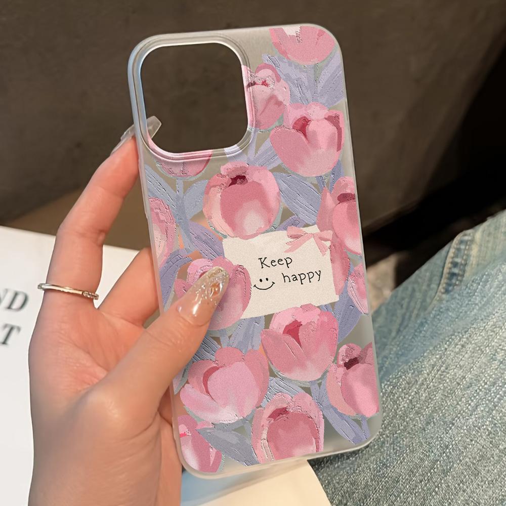 Handyhüllen für iPhone 11 13 15 Pro Max 12 14 Pro Max Hülle iPhone 16 15 Plus 13 Pro 12 Frosted Texture Painted Cartoon Flowers