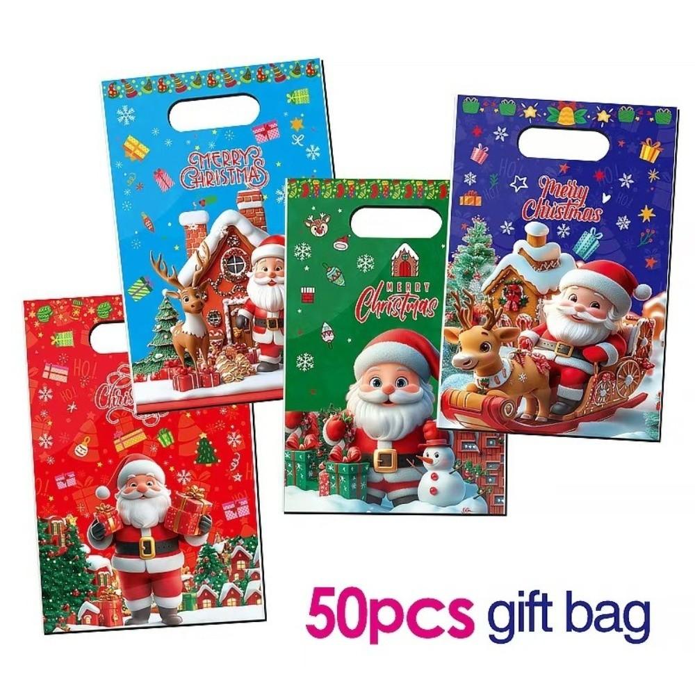 50pcs Cute Christmas Gift Bags Cookies Candy Handbags New Favor Bag  Christmas Decorations