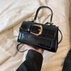 Patent Leather Handheld Small Square Bag 2024 New Texture Stone Pattern Single Shoulder Fashionable Crossbody Bag for Women