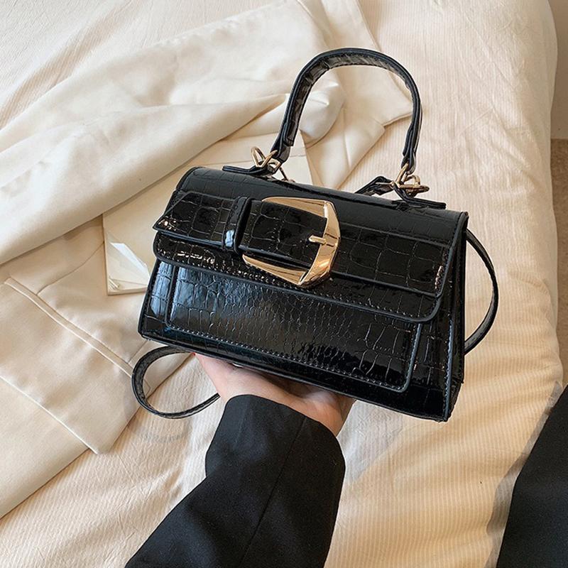 Patent Leather Handheld Small Square Bag 2024 New Texture Stone Pattern Single Shoulder Fashionable Crossbody Bag for Women