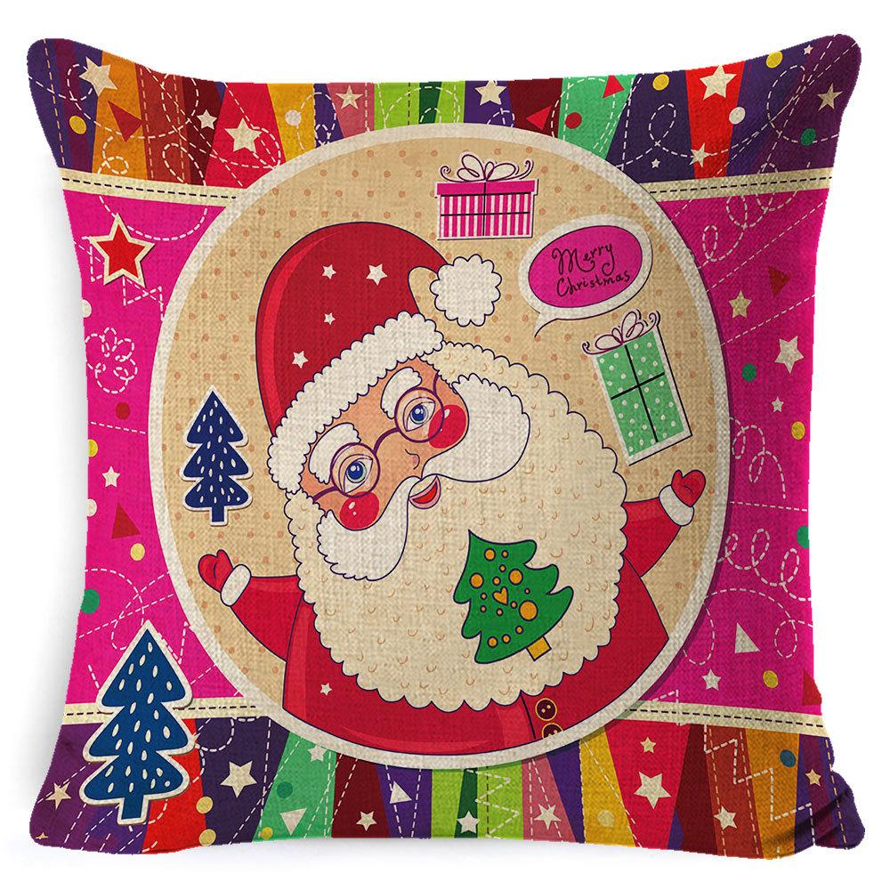 Christmas Pillowcase, Home Bedside Cushion, Linen Short Plush Printed Halloween Sofa Pillow