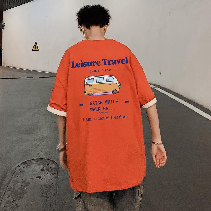 Trendy 2021 Summer Short-Sleeved T-Shirt for Middle School Boys - Loose Fit, Big Size, College Style