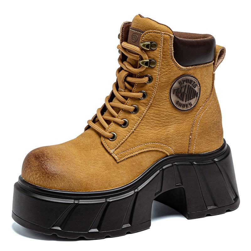 Martin boots inner height increase women's shoes autumn and winter new cigarette tube leather boots 10CM shoes platform casual shoes short boots tide