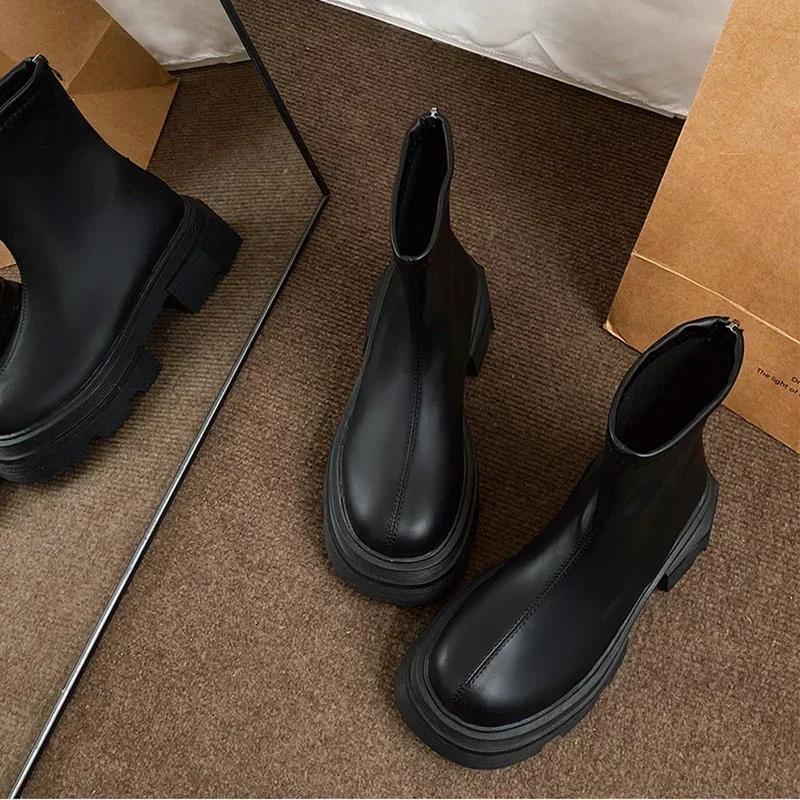 

Зимняя обувь Черные готические ботинки на платформе Женские новые повседневные женские ботильоны с молнией сзади Женские короткие ботинки 39