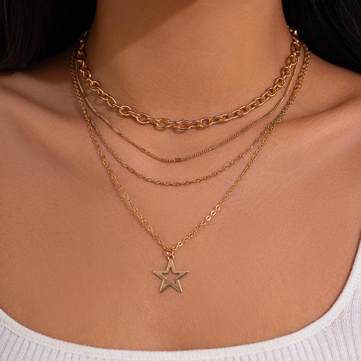 

Ingemark 4Pcs/Set Exquisite Metal Hollow Star Pendant Chokers Necklace Women Vintage Adjustable Thin Neck Chain 2026 New Jewelry