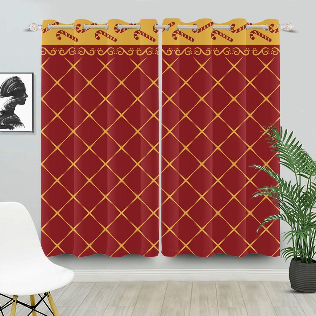 Christmas Home Window Curtains Red White Festive Printed Living Room Bedroom Holiday Decor Drapes Curtain With Grommet Polyester Ideal For Area