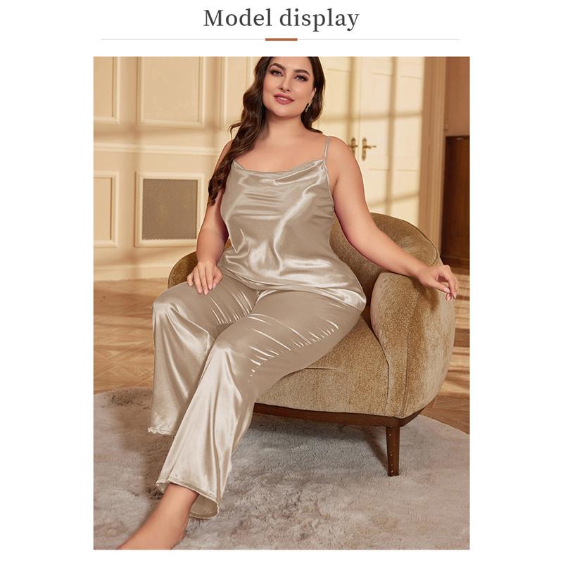 Large Size Camisole Sling+Pants Pajamas Women Bathrobe Sexy Dressing Gown Home Dress Ice Silk Homewear Suit