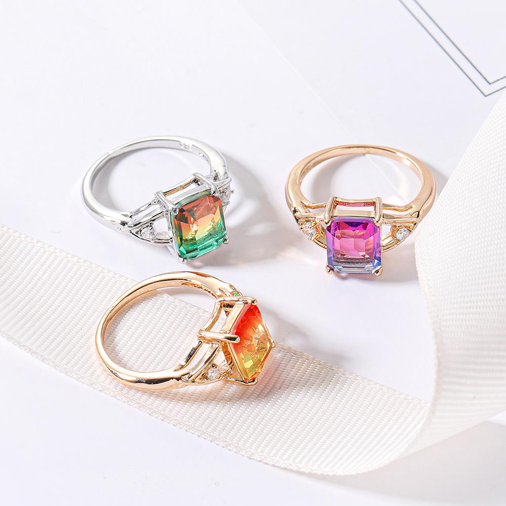 Gold-Plated Colorful Crystal Ring with Diamonds and Tourmaline Zircon Accents