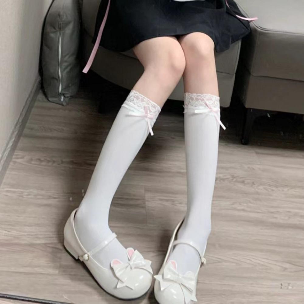 Lolita Pure Desire Summer JK Bow Velvet Ballet Stacking Socks Medium Tube Socks Lace Calf Socks