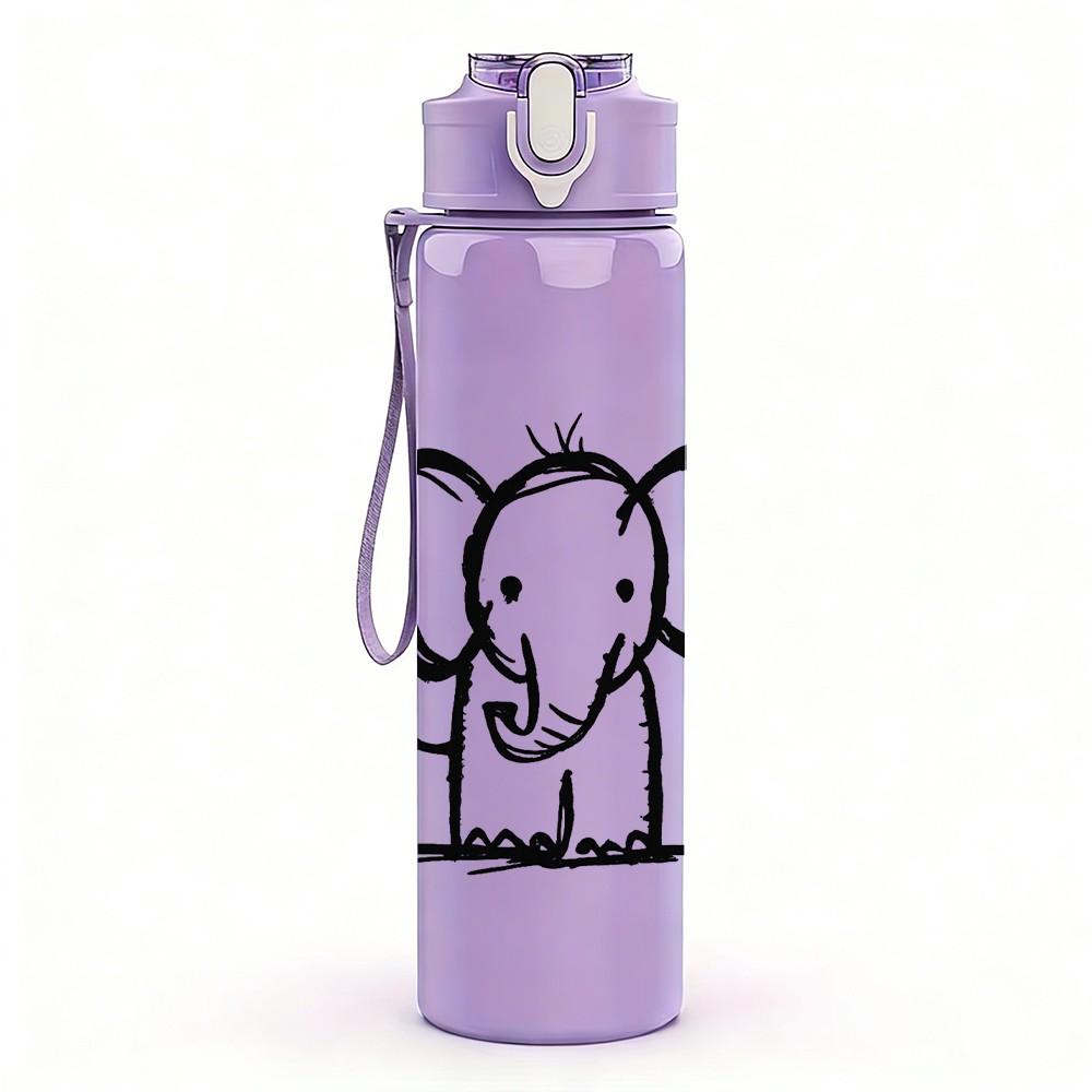 1PC Simple Line Drawing Elephant Print 750ml Color Plastic Sports Water Bottle Leakproof Flip Straw Lid Suitable for Sports Office Home Use