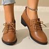 Fall 2025 New Thick-heeled Low-top Single Shoes Women's Plus-size Lace-up Retro Leather Shoes