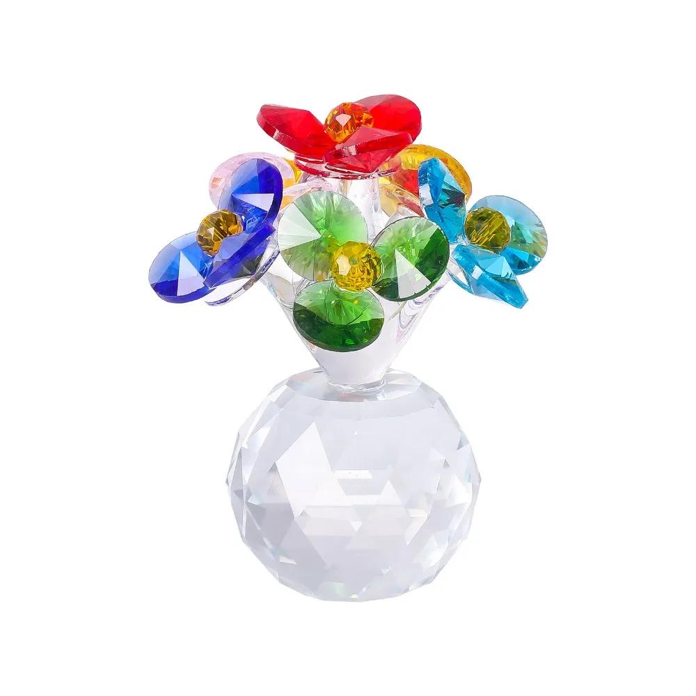 Handcraft Crystal Flower Statue Ornament Clear Base Artificial Flower Figurine Rose Tulip High Transparence
