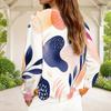 Women Plus Size Abstract Printed V Neck Front Zip Long Sleeve Sweatshirt
