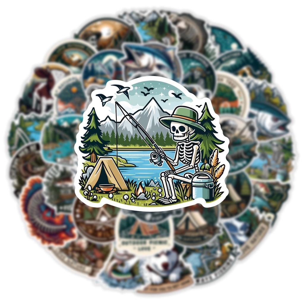 10/50 PEZZI Adesivi Cool Outdoor Teschio Pesca Lua Lure Pesca Graffiti Adesivi per Fai da Te Bagagli Laptop Moto Bicicletta Sticke