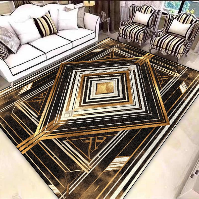 Lehký Luxus Evropský Černo-Zlatý Koberec Dekorace Obývacího Pokoje Koberce do Prostoru Pohovky pro Ložnici Šatnu Protiskluzové Pratelné Podlahové Rohože