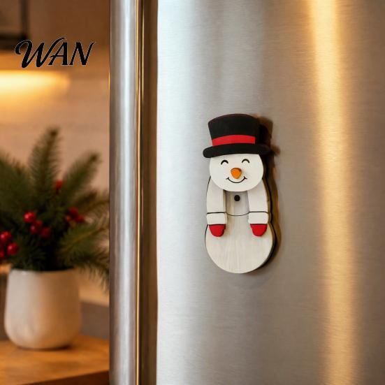 Santa Claus Fridge Magnets Christmas Wooden Dangle Toy, Refrigerator Magnet, Cute Cartoon Small Holiday Gifts for Friends Snowman Elk Magnetic