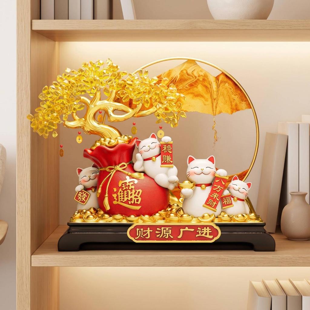 Prosperous Fortunate Cat Decor with Gold Frame Traditional