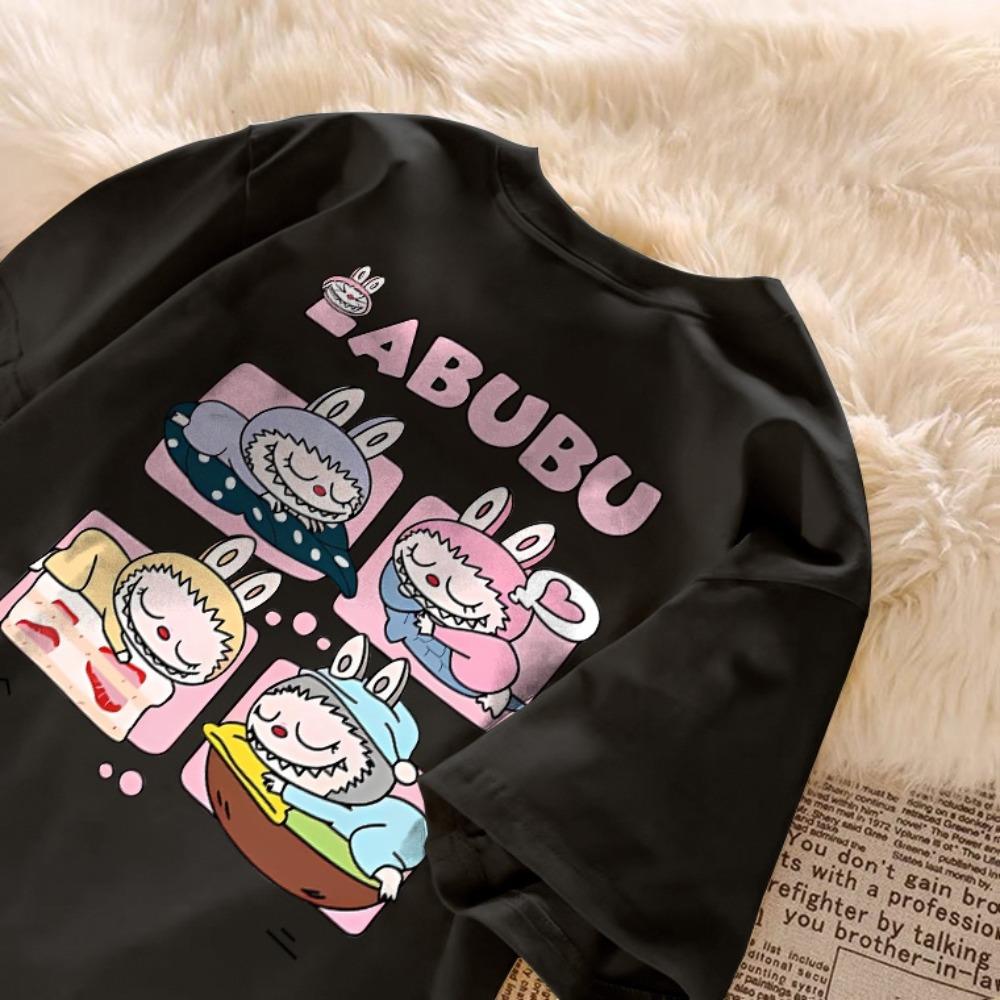 Children's LABUBU Printed T-shirt Korean Style Fashionable and Popular Girl Round Neck Short Sleeved Casual and Comfortable Top