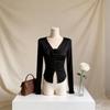Long Sleeve Spliced Ruffle Flower V Neck T Shirt For Women Spring Slim Fit Top