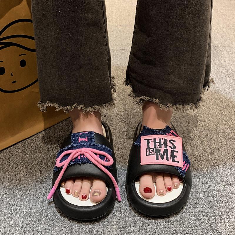 fashion 2024 New Hot Selling Fashion Women's Casual Bow Slippers Paired with Thick Sole EVA Sandals Suitable for Home and Outdoor Wear