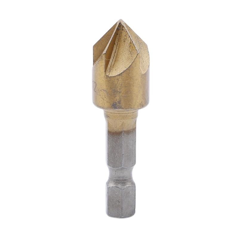 Escareador de chanfro de flauta 1/4 "eixo sextavado HSS 90 graus cortador de borda de madeira broca de chanfro