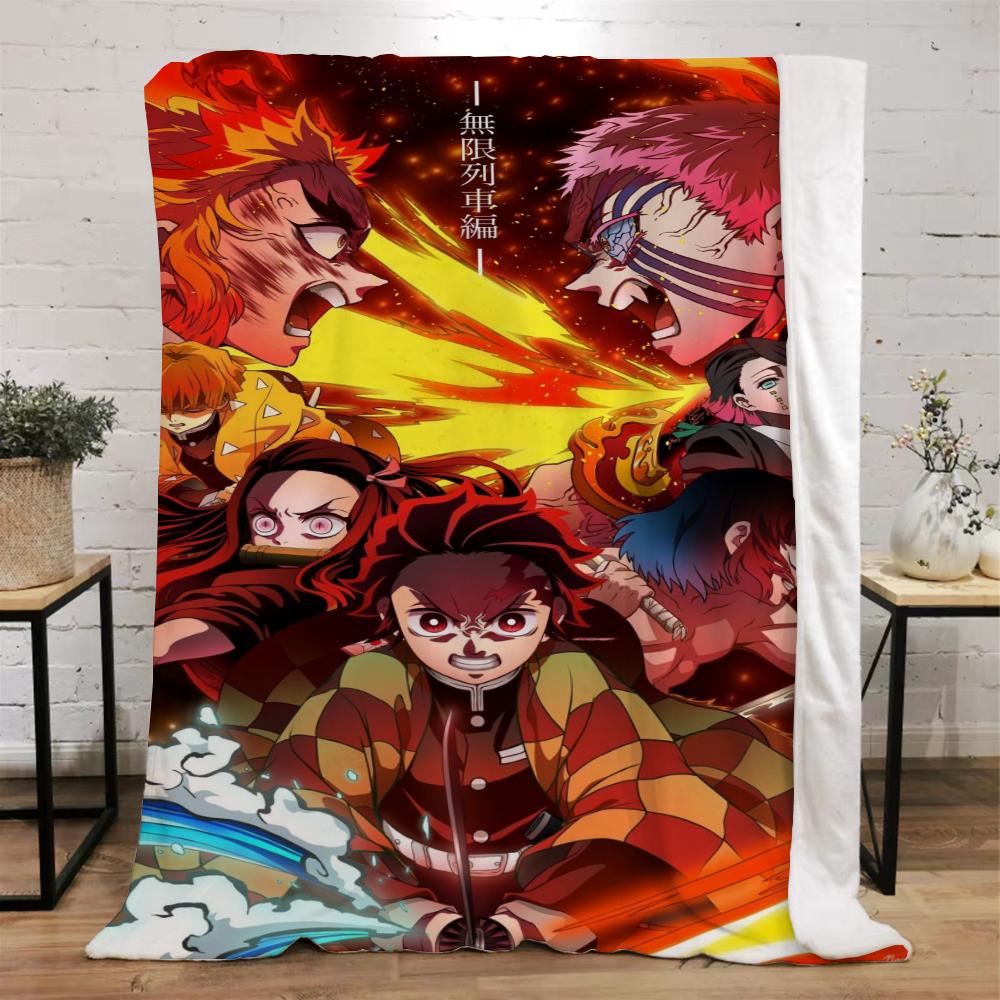 Demon Slayer Funny Blanket Bed Custom Blankets & Throw Microfiber Bedding Home and Decoration Beach Towel Knitted Plaid Knee Nap