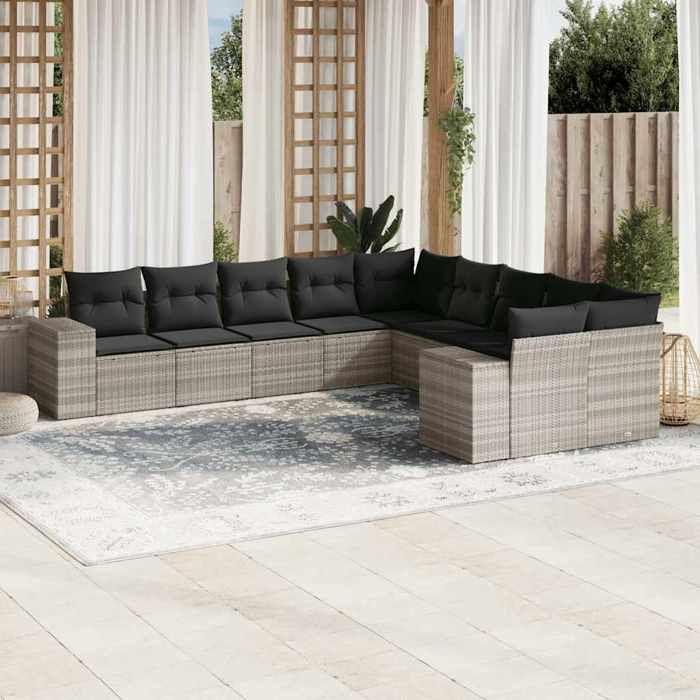 VidaXL Garden Lounge Set with Cushions 10 Pcs, Patio Sofas, Furniture Set, Outdoor Terrace Furniture, Grey 3223111
