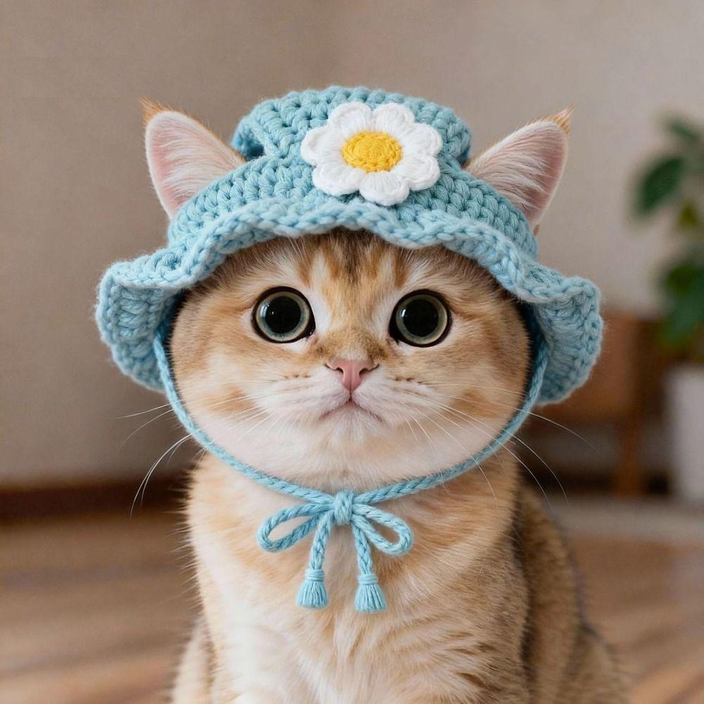 New Funny Cat Hat Refined Elastic Photo Shoot Props Puppy Kittens Knitted Hat Handmade Pets Party Cosplay Headwear Pet