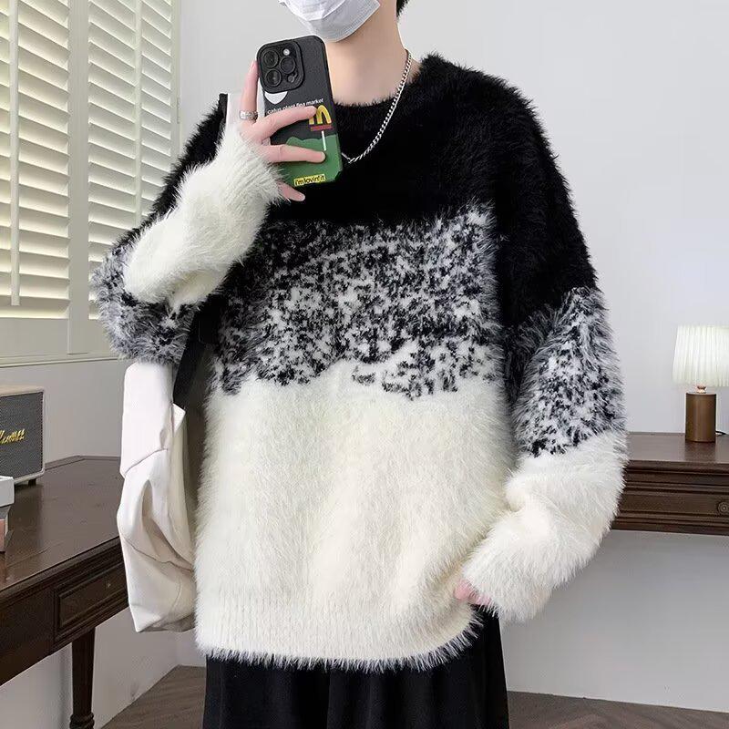 Men's Warm Gradient Mink Velvet Sweater - Half-High Collar, Casual Versatile Knitwear for Autumn/Winter