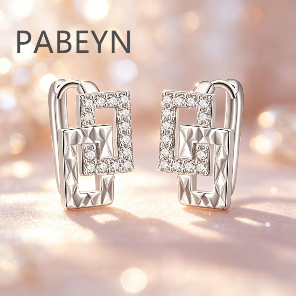 925 Sterling Silver Stylish Simple Square Edge Geometric Zircon Ear Buckle Birthday Party Anniversary Gift серебряный