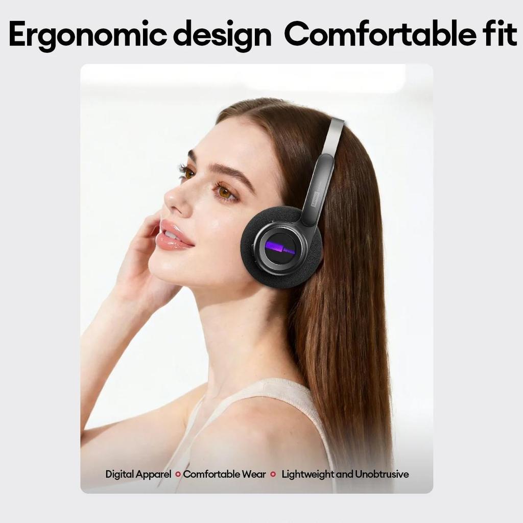 Original Lenovo LS113 On-Ear Bluetooth 6.0 Headphones 30H Battery ENC Noise Reduction Wireless Headset RGB Light Stylish Retro Earphones New