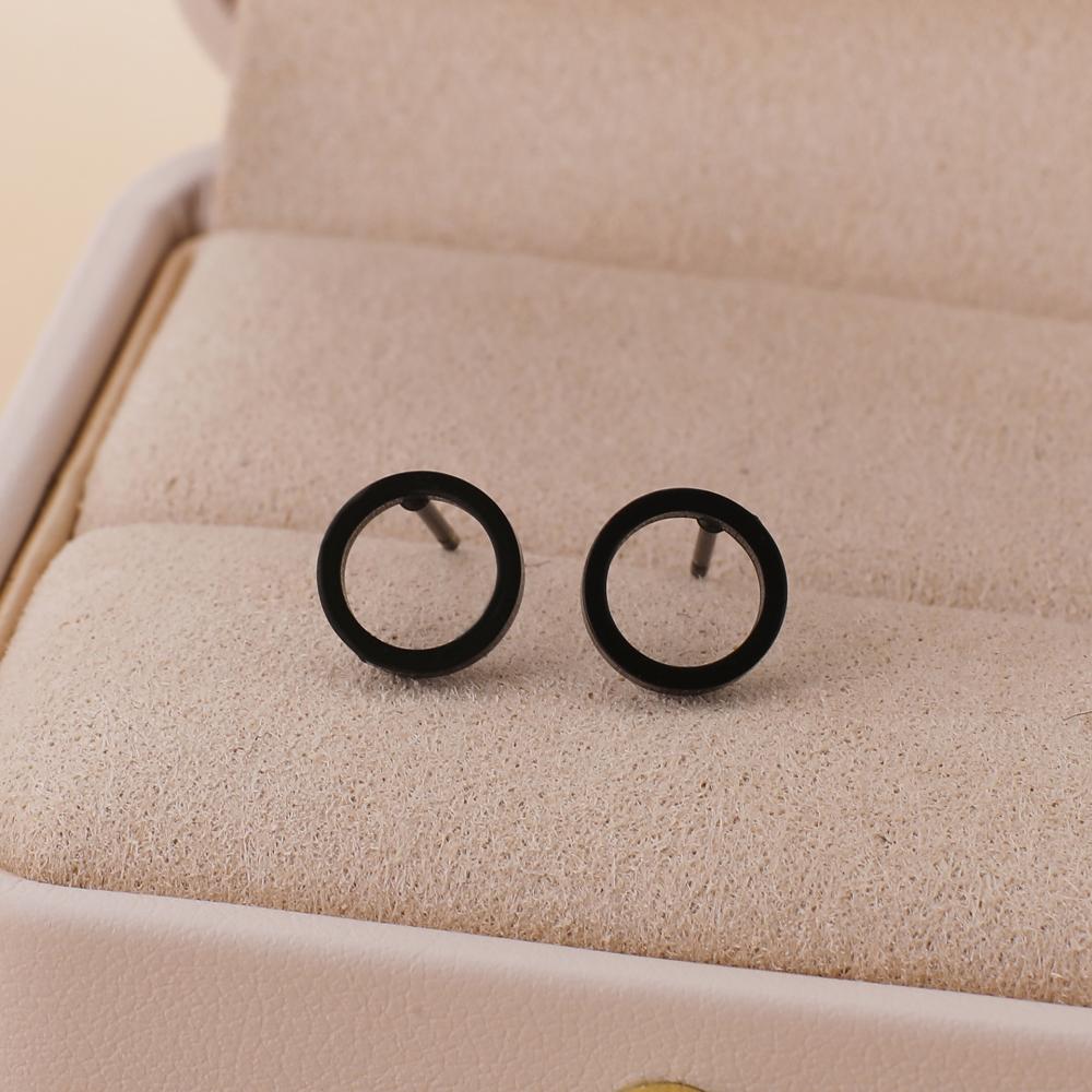 Stainless Steel Round Stud Earrings For Women Girl Gold Color Geometric Circle Fashion Ear Zircon Birthday Party Gift Wholesale